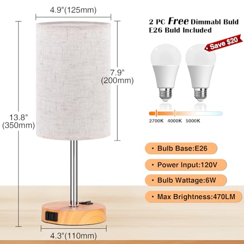 Wood Grain Table Lamp Set of 2 for Bedroom (2 Count)