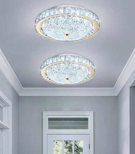 15.7" Modern Crystal Chandelier Dimmable LED Flush Mount Ceiling Light with Remote Control for Living Room Dining Room Bedroom Hallway Foyer Gold