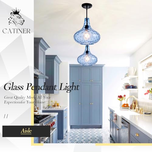 11" Blue Hammered Glass Pendant Light