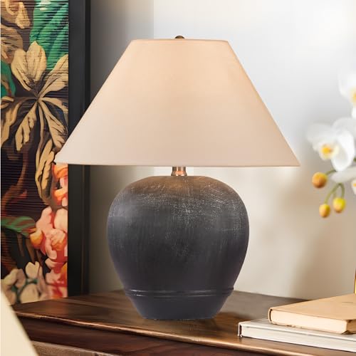 21'' Medium Size Black Glossy Ceramic Base Ceramic Basin Table Lamp Set of 2 for Bedroom (2 Count)
