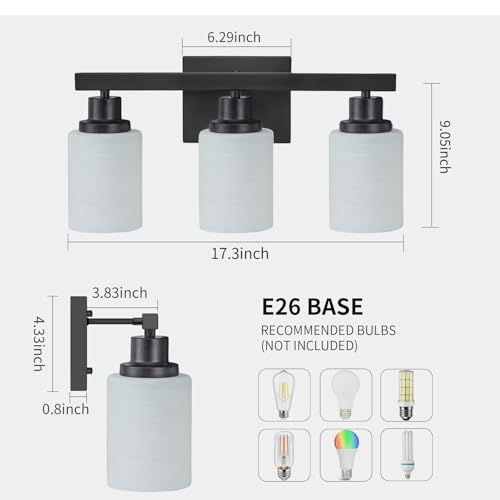 3 Light Bathroom Light Fixtures Over Mirror 17in Black Vanity Light