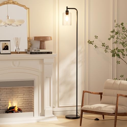 Industrial Floor Lamp with Glass Shade
