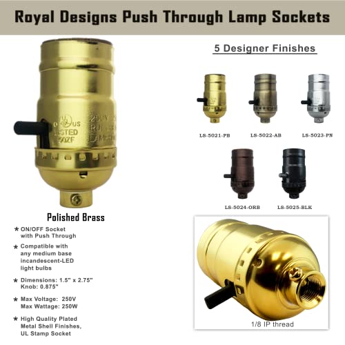 Push Through Lamp Socket for Incandescent or LED Bulbs