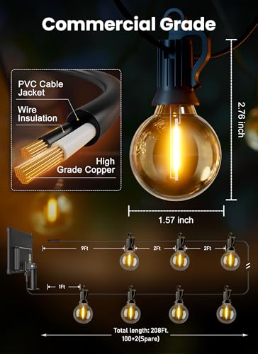 208FT 102LED Solar String Lights Outdoor with Remote & USB Port (208 Foot)