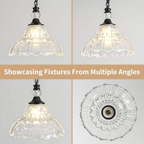 1 Piece Chandelier in Matte Black Finish with Flower (1-Light / Black and Chain Style)