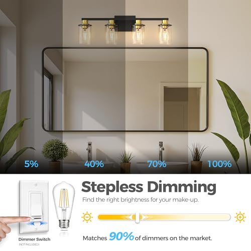 4 Light Black and Gold Bathroom Light Fixture with 4 Bulbs