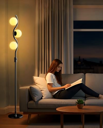 3 Globe Floor Lamp Dimmable Black Floor Lamps with 3 Soft Warm White 3000K Bulbs (3 Count)