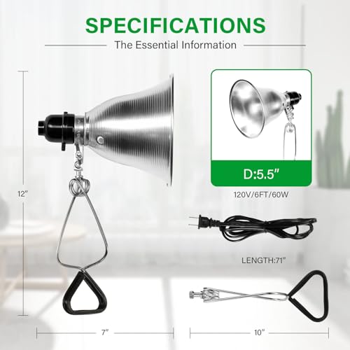 Clamp Lamp Light Socket with 5.5 Inch Aluminum Reflector (2 Count)
