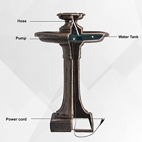 28" Solar Outdoor Bird Bath Water Fountain with Pump
