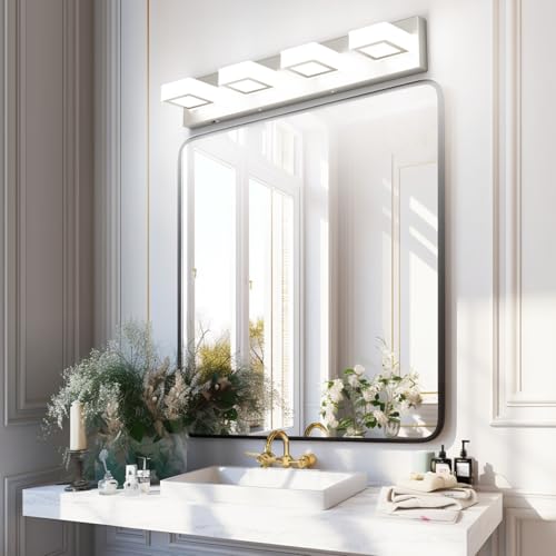 5 Color Temperature Brushed Nickel Vanity Lights for Bathroom Dimmable Acrylic Modern LED Bathroom Lighting Fixtures Brushed Nickel
