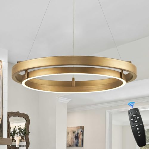 LED Ring Chandelier Brass Gold Chandeliers Dimmable