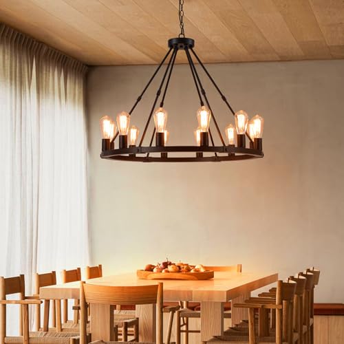 12 Lights Black Wagon Wheel Chandelier (12 Count)