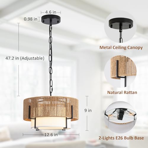 12.6" Rattan Pendant Light