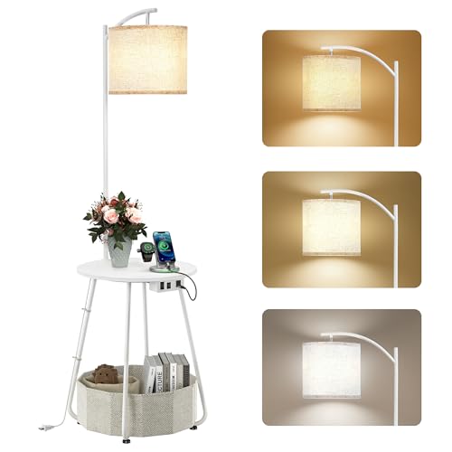 Floor Lamp with Table (White-With Charging Station)