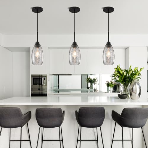 3 Lights Industrial Pendant Light with Glass Shade Matte Black Pendant Lighting Adjustable Industrial Retro Style Hanging Light