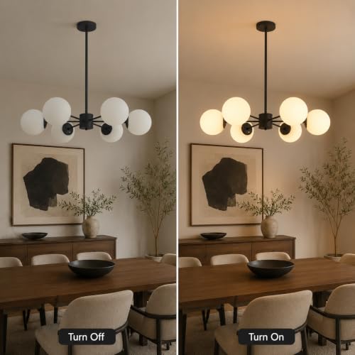 Lighting 6 Light Mid Century Modern Milk Glass Globe Sputnik Chandelier