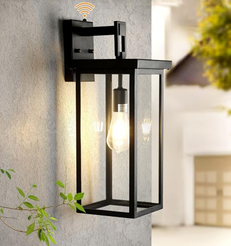 20'' Outdoor Wall Lantern Dusk Dawn Large Black Exterior Porch Light