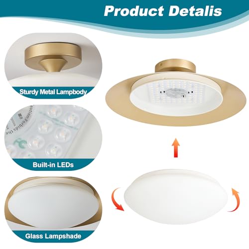 Dimmable Modern LED White and Gold Ceiling Light Fixture 15.75 in