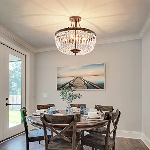 5 Light Retor Crystal Ceiling Light Fixture Oil Rubbed Bronze Semi Flush Mount Chandelier Ceiling Lamp for Living Room Dining Room Entryway Hallway Foyer Bedroom Laundry Bathroom