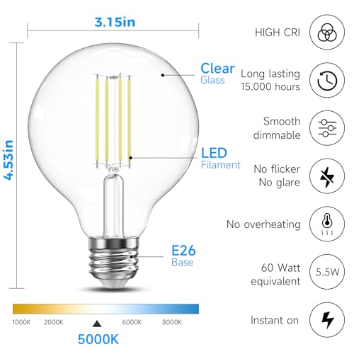 G25 LED Globe Light Bulbs for Vanity (6 Count)