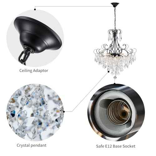WUZUPS Crystal Chandelier 10-Light Pendant Ceiling Light Modern Lighting Fixture for Dining Room Hallway Bedroom Kitchen Bathroom, H 27.6" x W 22.8", E12 Base, Black