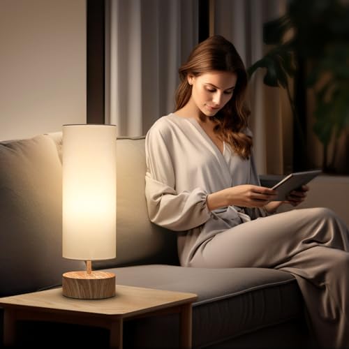 Touch Table Lamp with Wood Grain Metal Base