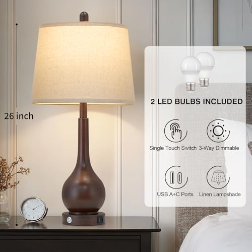 26" Brown Table Lamps Set of 2 (2 Count)