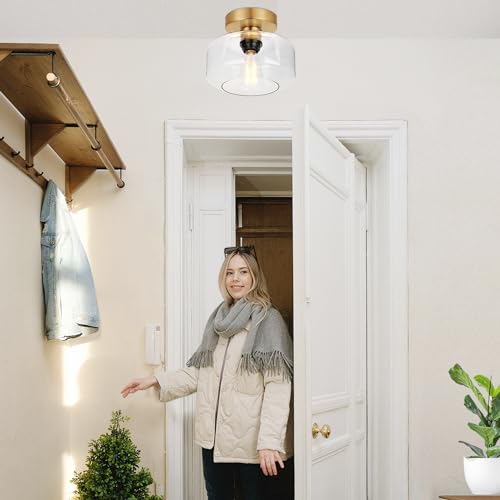 Industrial Semi Flush Mount Ceiling Light Brushed Gold