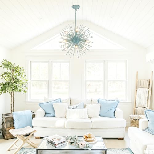 20in 9 Light Blue Modern Sputnik Chandeliers Mid