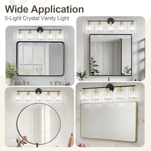 Modern Black Gold Crystal Bathroom Light Fixtures