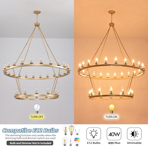 48 Inch 2 Tier Gold Extra Large Wagon Wheel Chandelier 36