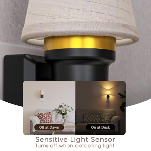 LED Night Lights Plug into Wall Linen Fabric Round Platform
