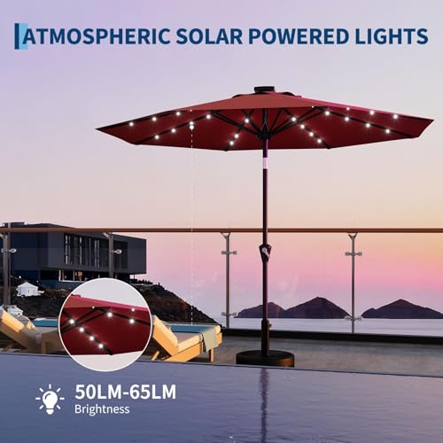 9FT Solar LED Patio Umbrella with Tilt & Crank