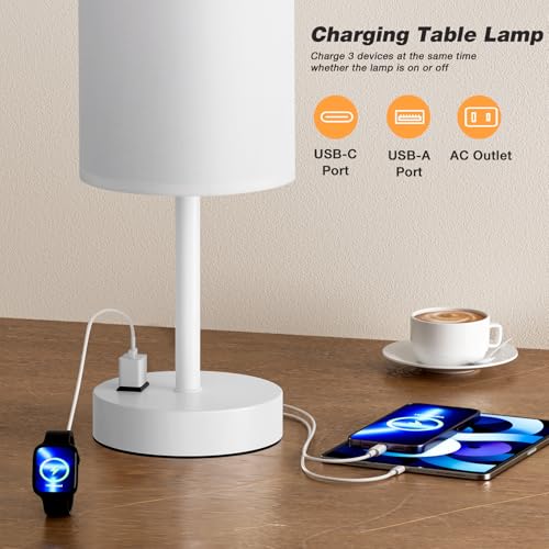 17.4" White Lamp for Bedroom