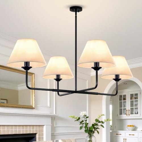 51" Black Dining Room Chandelier with Fabric Shade