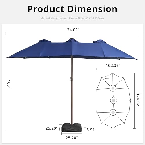 15ft Large Patio Umbrellas with Base & Solar Lights