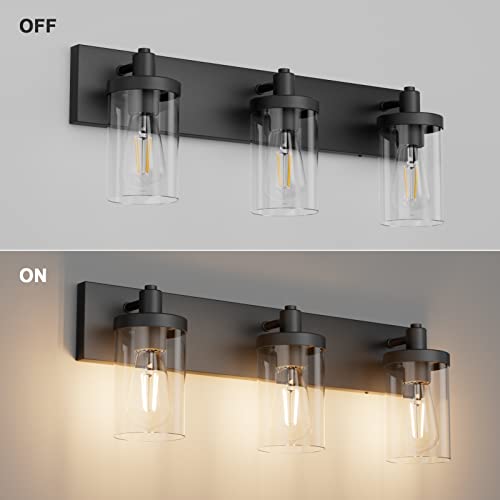 Black Vanity Light for Bathroom 3 Light Farmhouse Bathroom Lights Fixtures Over Mirror with Clear Glass Shade