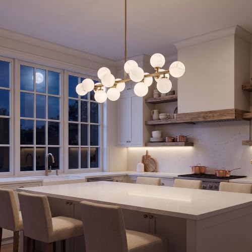 39" Mid Century Modern Chandelier Linear Alabaster Light Fixture