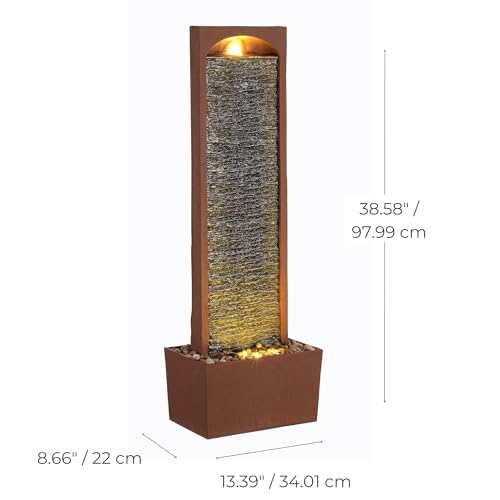 38.5" Faux Slate Contemporary Outdoor LED Waterfall Fountain with Pebble Base