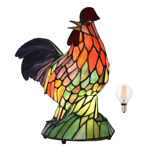 A0022 Tiffany Style Rooster Stained Glass Accent Lamp