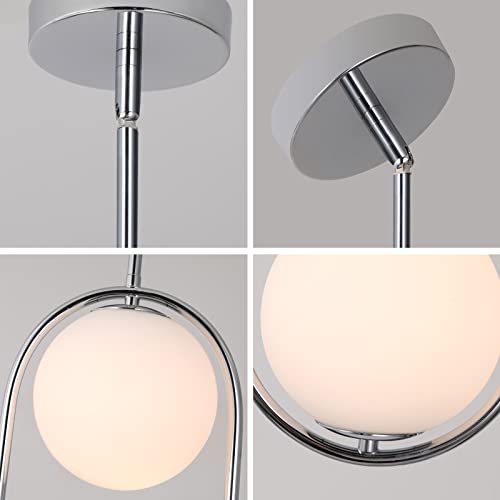 Chrome Pendant Lighting Fixture with Globe Glass Lampshade 2