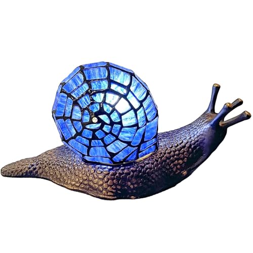 L10983 Blue Land Snail Tiffany Style Stained Glass Accent Table Lamp