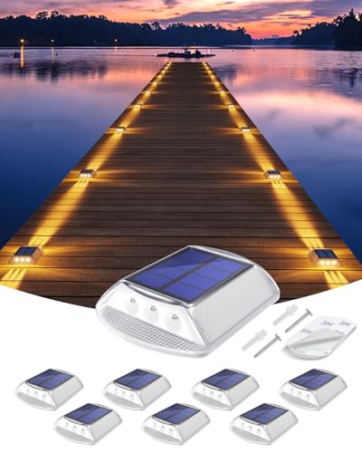 Solar Deck Lights Outdoor IP68 Waterproof 8 Pack Amber Warm (8 Count)
