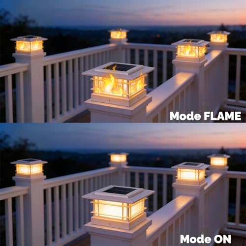 6 Pack Solar Post Cap Lights Outdoor with Flickering Flame Light (6 Count)