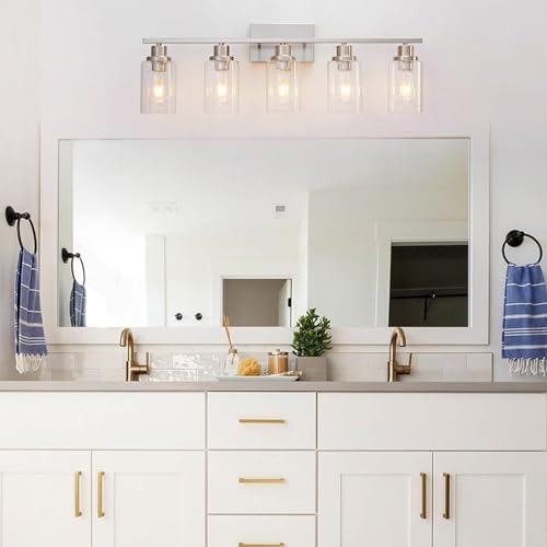 5 Light Bathroom Light Fixtures Brushed Nickel Vanity Light Over Mirror Modern Farmhouse Wall Lighting Sconces Wall Lamp for Bathroom