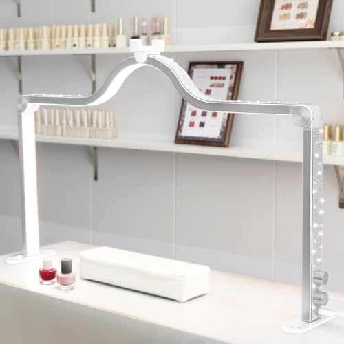 Nail Light for Desk Half Moon Light for Nail Desk 34Inch Foldable LED Table Lamp Manicure for Table Adjustable Dimmable Half Moon Lamp for Lash Beauty Tattoos Crafts White