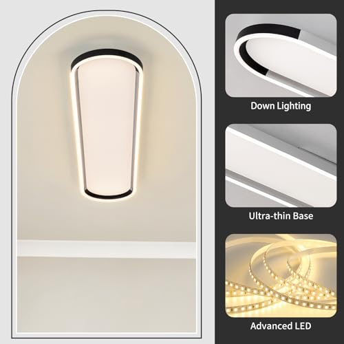 Modern LED Ceiling Light Dimmable Linear Ceiling Light 39.4in Semi Flush Mount Long Lights with Remote Control and Down Lighting for Living Room Kitchen Dining Room Black & Silver