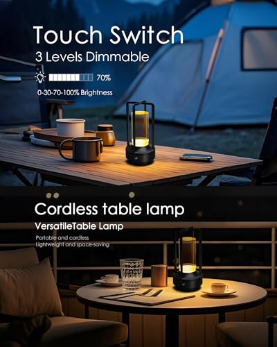 Set of 2 Cordless Table Lamps Rechargeable Desk Lamps Black (2 Count)