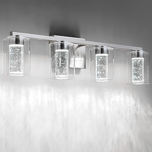 4 Light Brushed Nickel Vanity Light with 3 Color Modes
