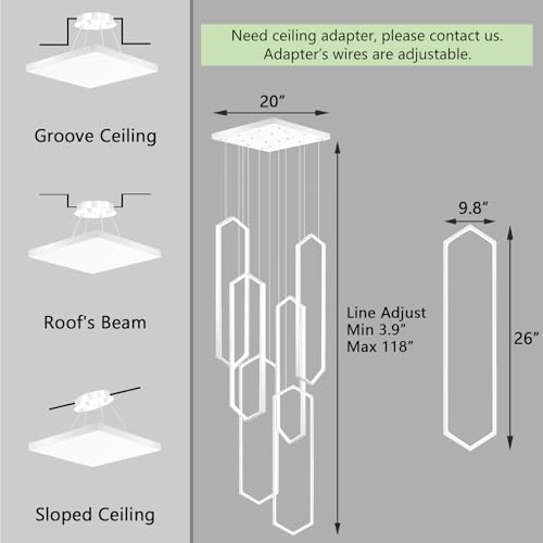 Modern Chandelier LED Dimmable Light for Staircase Living Room Entrance High Ceiling Chandeliers with Remote Control for Villa Foyer White